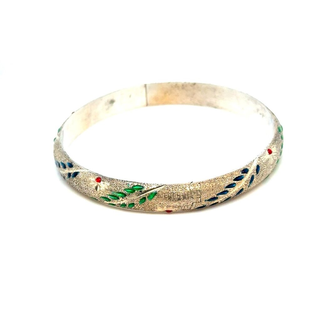Multicolor Leaf & Flower Design Silver Bangle‎ - Picture 5 of 9